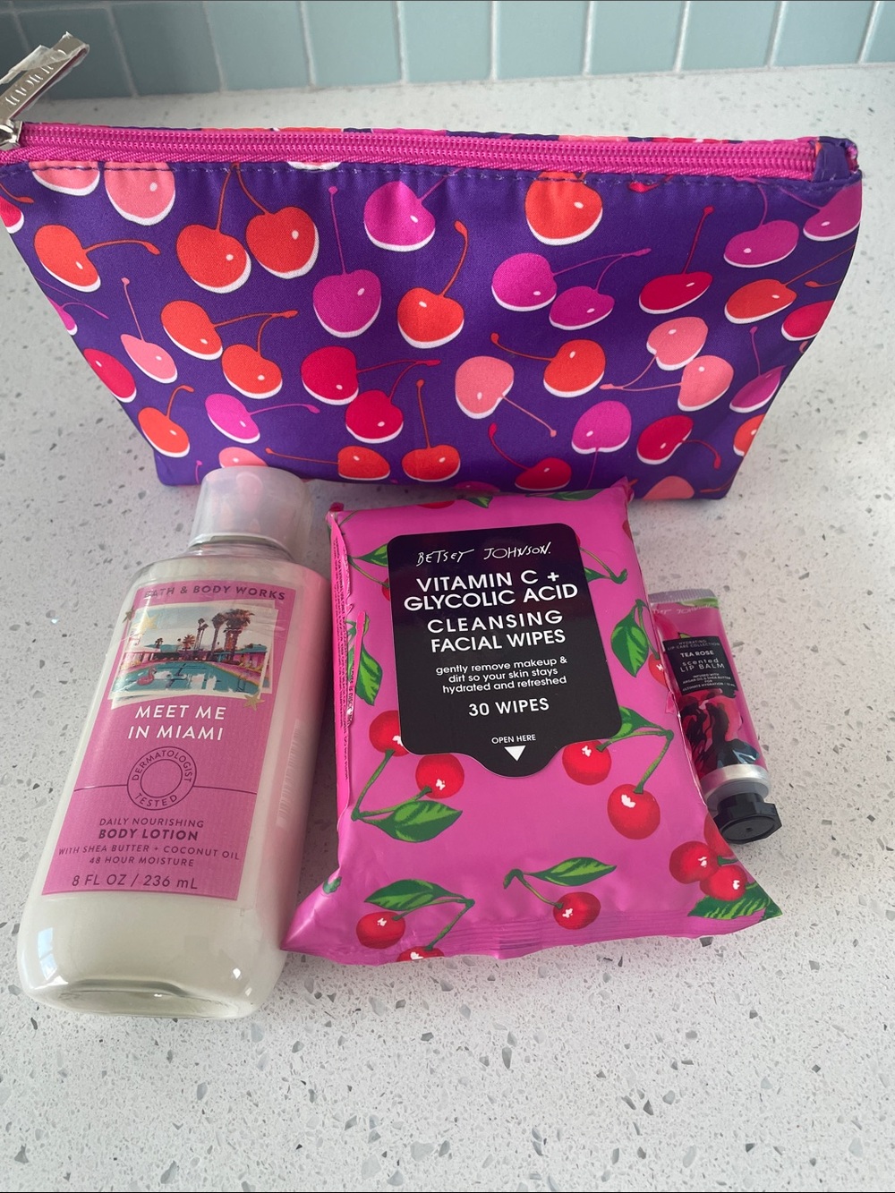 Bundle -Clinique Makeup bag, BBW lotion, Betsey Johnson face wipes, and lip balm - Picture 3 of 3